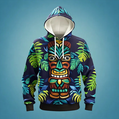 Tiki Mask Hoodie – Hawaiian 3D Print Oversized Harajuku Pullover for Men & Women